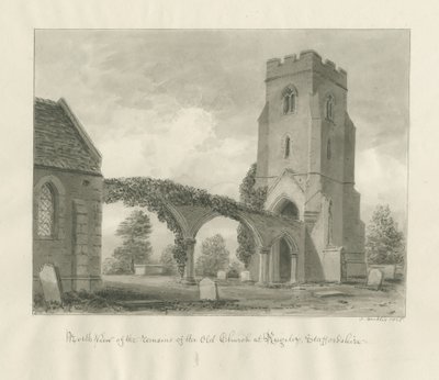 Igreja Rugeley (Antiga): desenho sépia de John Buckler