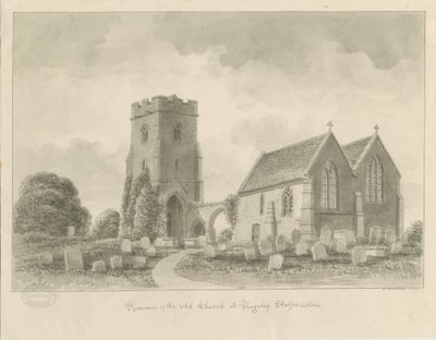 Igreja de Rugeley (antiga): desenho em sépia de John Buckler