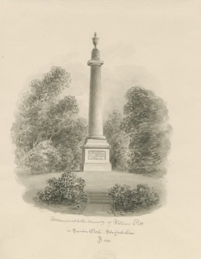 Sandon - Monumento a William Pitt: desenho em sépia de John Buckler
