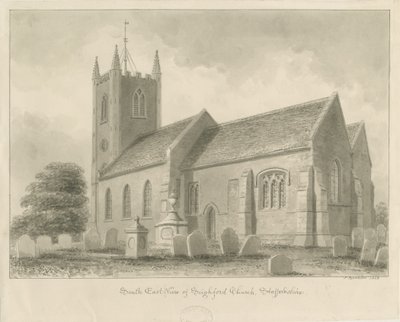 Igreja de Seighford: desenho em sépia, 1842 de John Buckler