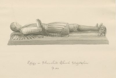 Igreja Shareshill - Efígie Monumental a [Sir Humphrey Swynnerton]: desenho de lavagem sépia de John Buckler