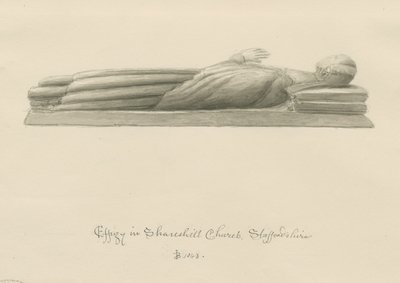 Igreja Shareshill - Efígie Monumental [Cassandra Swynnerton]: desenho de lavagem sépia de John Buckler