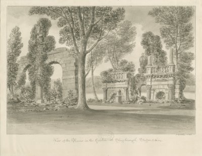 Shugborough - Ruínas no Jardim: desenho em sépia de John Buckler