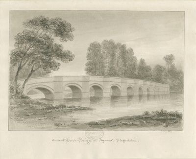 Ponte de Shugborough: desenho em sépia, nd [ 1840] de John Buckler