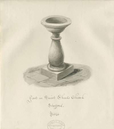 Stafford - Fonte na Igreja de São Chade: desenho em sépia de John Buckler