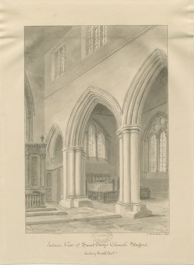 Stafford - Interior da Igreja de Santa Maria: desenho em sépia, 1841 de John Buckler