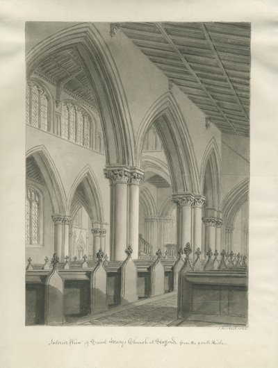 Stafford - Interior da Igreja de Santa Maria: desenho em sépia, 1845 de John Buckler