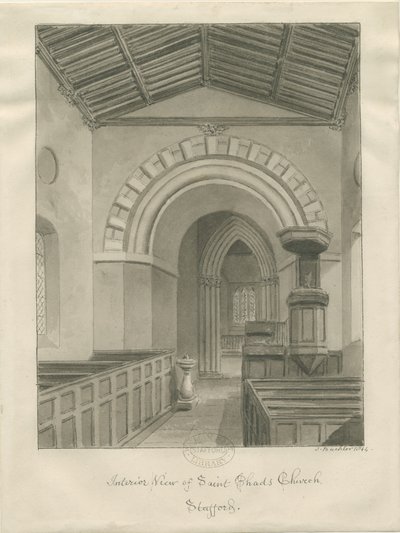Stafford - Igreja de St. Chad: desenho em sépia, 1844 de John Buckler
