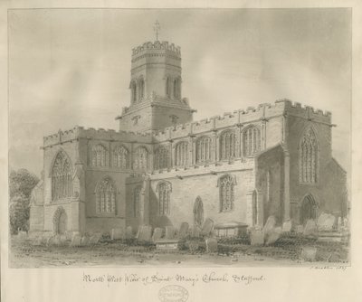 Stafford - Igreja de Santa Maria: desenho em sépia, 1837 de John Buckler
