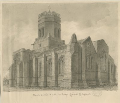 Stafford - Igreja de Santa Maria: desenho em sépia, 1837 de John Buckler