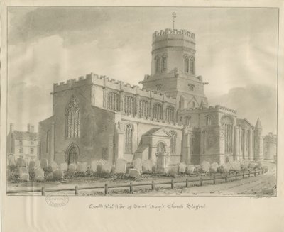 Stafford - Igreja de Santa Maria: desenho em sépia, 1841 de John Buckler