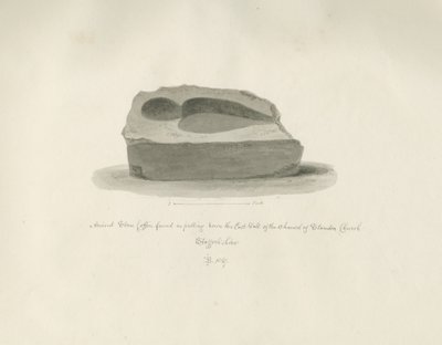 Igreja Standon: Caixão de Pedra Antigo: desenho em sépia, 1847 de John Buckler