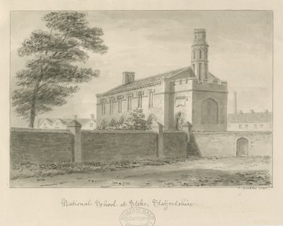 Stoke-upon-Trent - Escola Nacional: desenho em sépia, 1840 de John Buckler