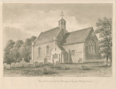 Igreja Stretton: desenho sépia, 1842 de John Buckler