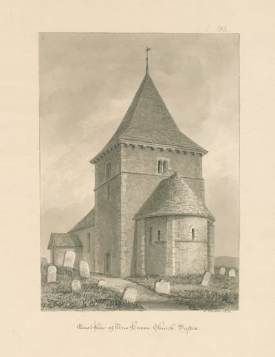 Sussex - Igreja de Newhaven: desenho em sépia, 1830 de John Buckler