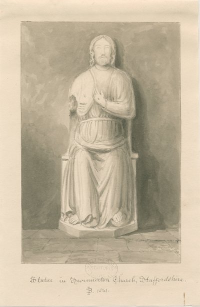 Igreja Swynnerton - Estátua de Jesus Cristo: desenho de sepia wash de John Buckler