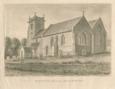 Igreja de Swynnerton: desenho em sépia, 1841 de John Buckler
