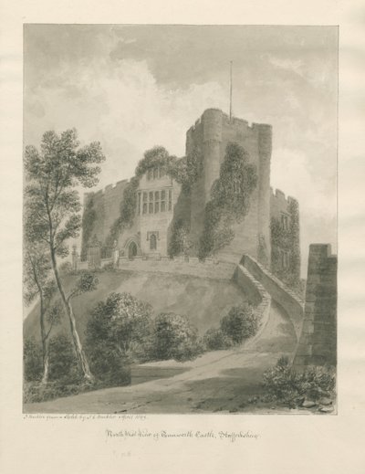 Castelo de Tamworth: desenho sépia, Abr 1849 (desenho) de John Buckler