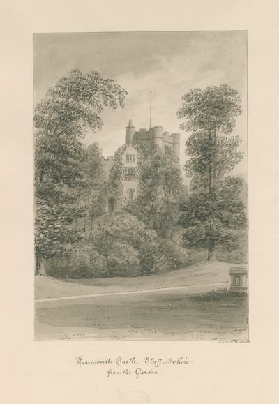 Castelo Tamworth: desenho de lavagem sépia de John Buckler