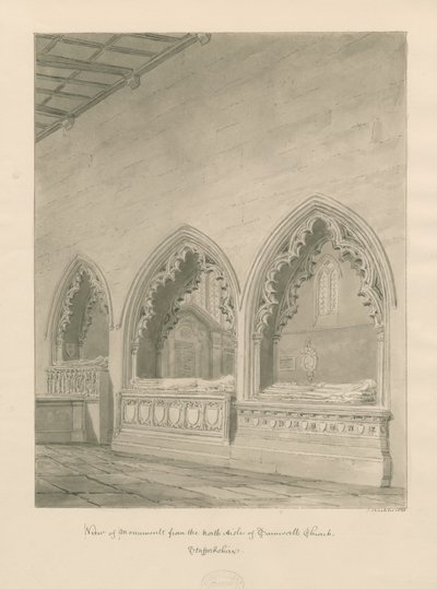 Igreja Tamworth - Monumentos: desenho sépia de John Buckler