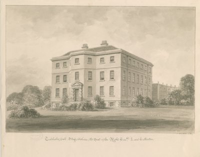 Teddesley Hall: desenho em sépia, 1841 de John Buckler