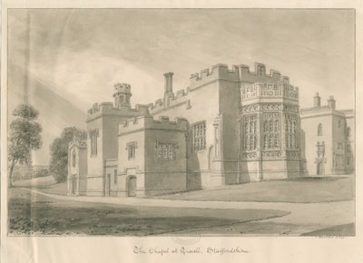 Tixall - Capela em Tixall Hall: desenho em sépia, 1841 de John Buckler