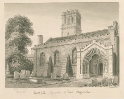 Igreja de Trentham: desenho em sépia, 1840 de John Buckler