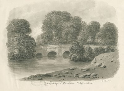Trentham Hall - Bridge: desenho em sépia, 1844 de John Buckler