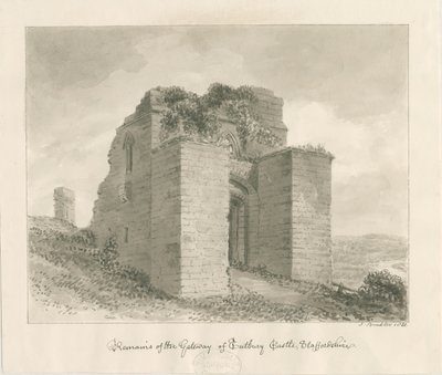 Castelo de Tutbury - Restos do Portal: desenho lavado em sépia de John Buckler