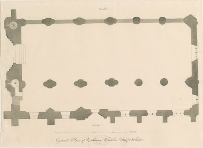 Igreja do Priorado de Tutbury - Plano: desenho a lápis e sépia, nd [?1812] (desenho) de John Buckler