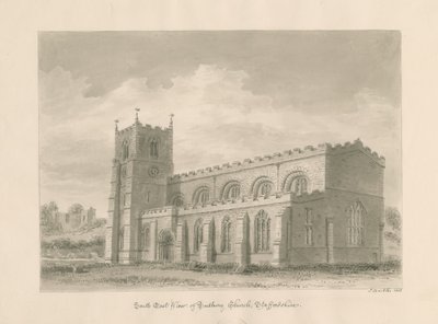 Igreja de Tutbury Priory: desenho em sépia, 1812 de John Buckler
