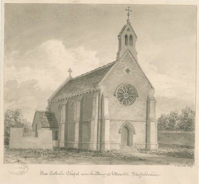 Uttoxeter Town - Nova Capela Católica: desenho em sépia de John Buckler