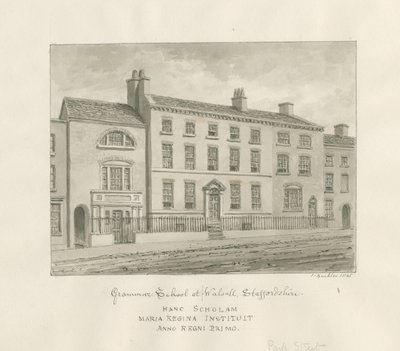 Walsall Town - Grammar School: desenho em sépia, 1845 de John Buckler