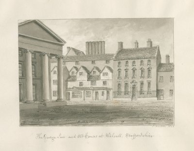Walsall Town - The George Inn: desenho de lavagem sépia de John Buckler