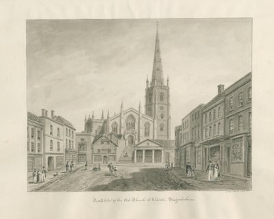Walsall Town and Church: desenho de lavagem sépia de John Buckler
