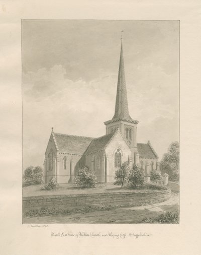 Igreja Walton-on-the-Hill: desenho de lavagem sépia de John Buckler