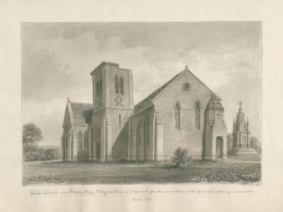 Igreja de Walton-on-the-Hill: desenho em sépia, 1844 de John Buckler