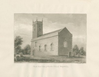 Igreja Warslow: desenho sépia de John Buckler