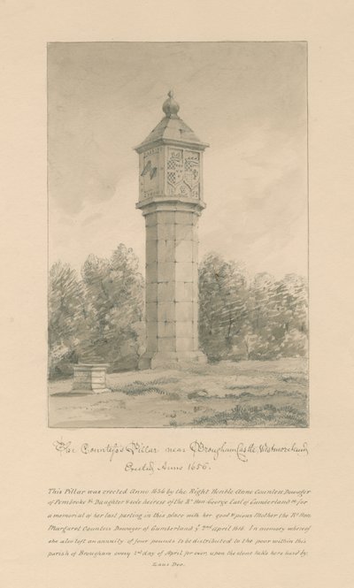Westmorland - Castelo de Brougham - Pilar da Condessa: desenho em sépia, 1800 de John Buckler
