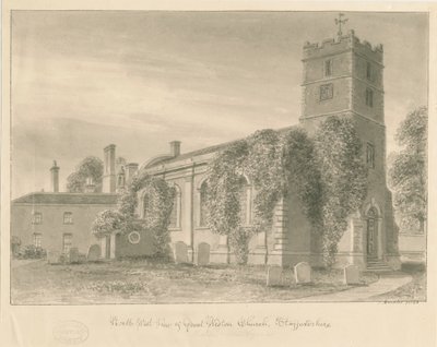 Igreja Weston-under-Lizard: desenho de lavagem sépia de John Buckler