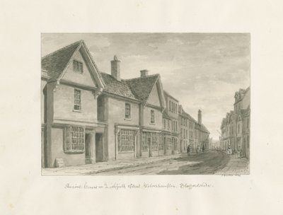 Wolverhampton - Casas Antigas na Rua Lichfield: desenho em sépia de John Buckler