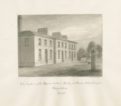 Wolverhampton - Residência do Bispo e Sacerdotes Católicos Romanos: desenho em sépia de John Buckler