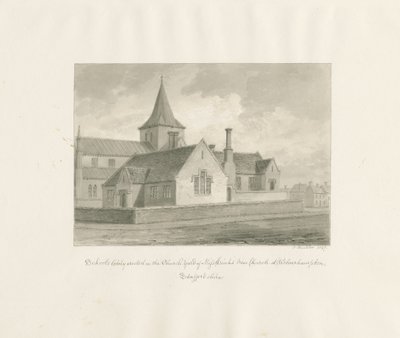 Wolverhampton - Escolas no pátio da Igreja de Santa Maria: desenho em sépia de John Buckler