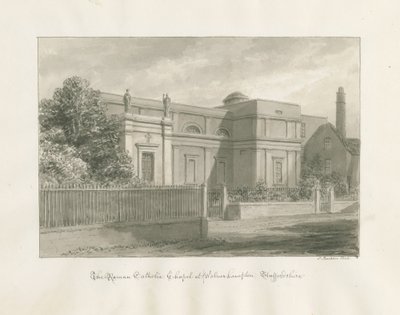 Wolverhampton - A Capela Católica Romana: desenho sépia de John Buckler
