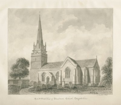 Igreja de Wombourne: desenho em sépia, 1845 de John Buckler