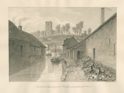 Worcestershire - Droitwich - Vista distante da igreja de Dodderhill: desenho em sépia, 1833 de John Buckler