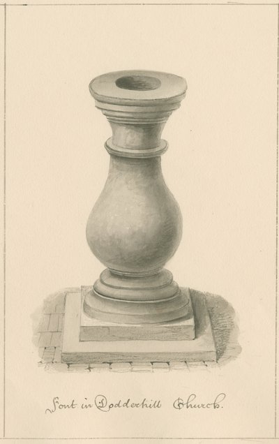 Worcestershire - Droitwich - Dodderhill Church Fonte: sepia drawing, 1833 de John Buckler