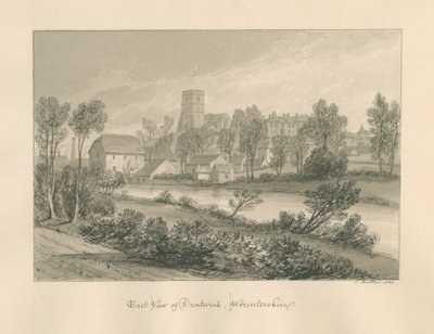 Worcestershire - Droitwich - East Vista da cidade: desenho em sépia, 1833 de John Buckler