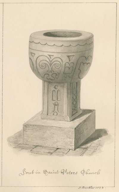 Worcestershire - Droitwich - Fonte da Igreja de São Pedro: desenho em sépia, 1833 de John Buckler