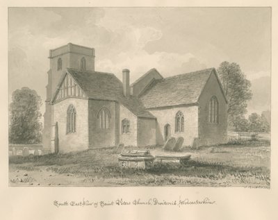 Worcestershire - Droitwich - Igreja de São Pedro: desenho em sépia, 1833 de John Buckler